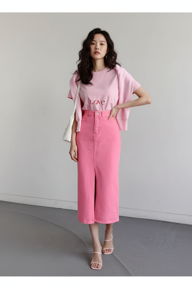 Jupe Jean Rose Fendue Chic