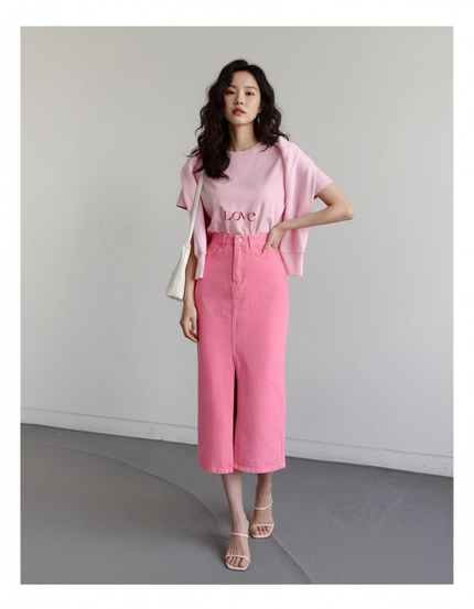 Jupe Jean Rose Fendue Chic