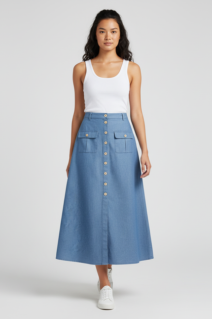 Jupe Jean Bleu Clair Boutonnée Décontractée