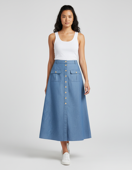 Jupe Jean Bleu Clair Boutonnée Décontractée