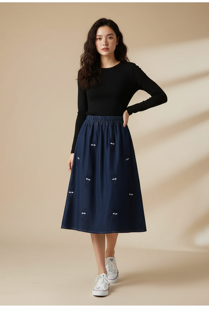 Jupe En Jean Trapèze Mi-Longue