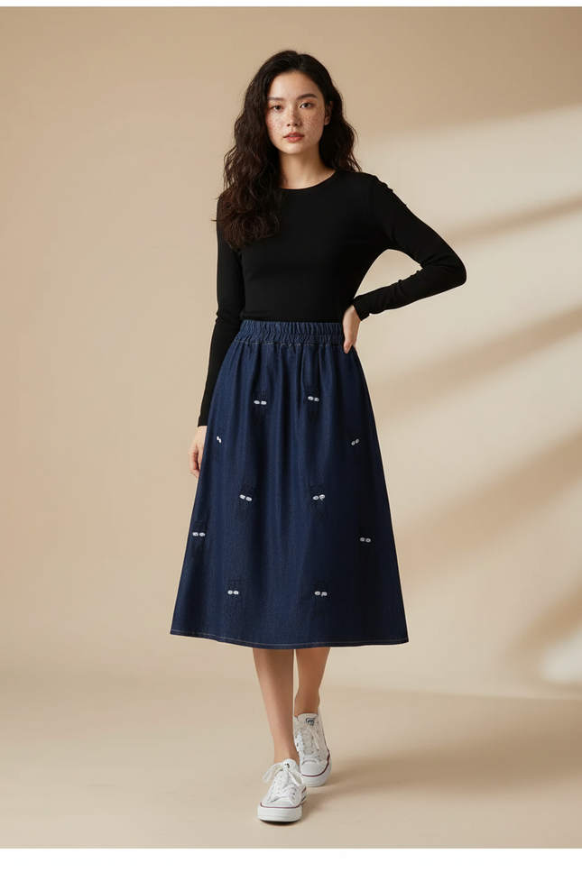 Jupe En Jean Trapèze Mi-Longue