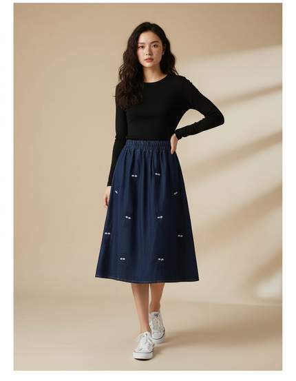 Jupe En Jean Trapèze Mi-Longue