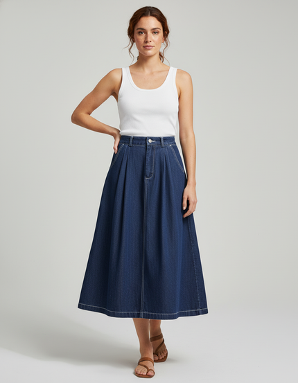 Jupe Jean Plissée Midi Chic