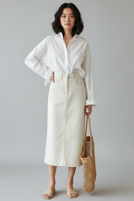 Jupe Jean Écru Longue Chic