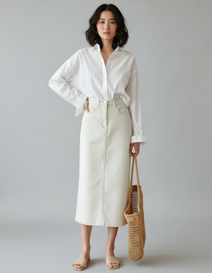 Jupe Jean Écru Longue Chic