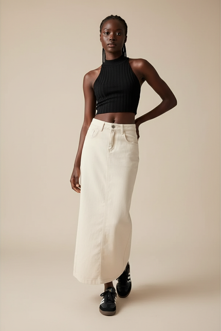 Jupe Jean Beige A-Line Chic