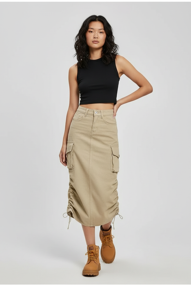 Jupe Jean Beige Cargo Décontractée Moderne