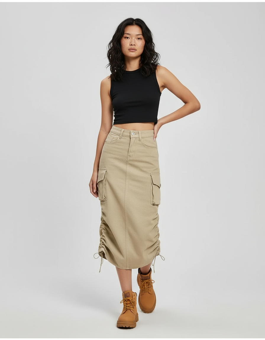 Jupe Jean Beige Cargo Décontractée Moderne