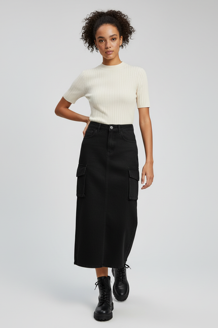 Jupe Jean Cargo Droite Décontractée