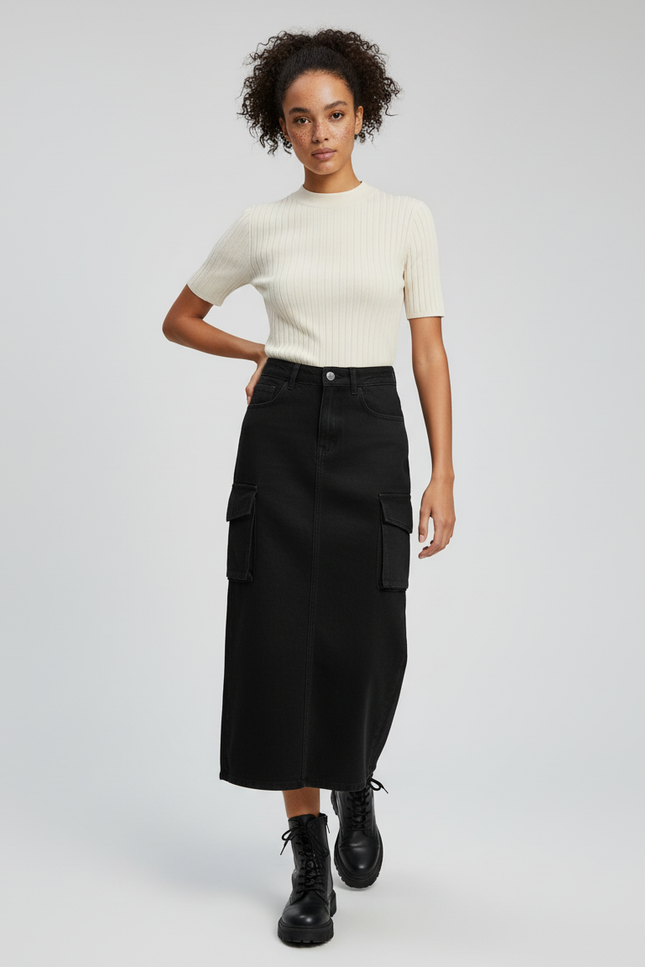 Jupe Jean Cargo Droite Décontractée