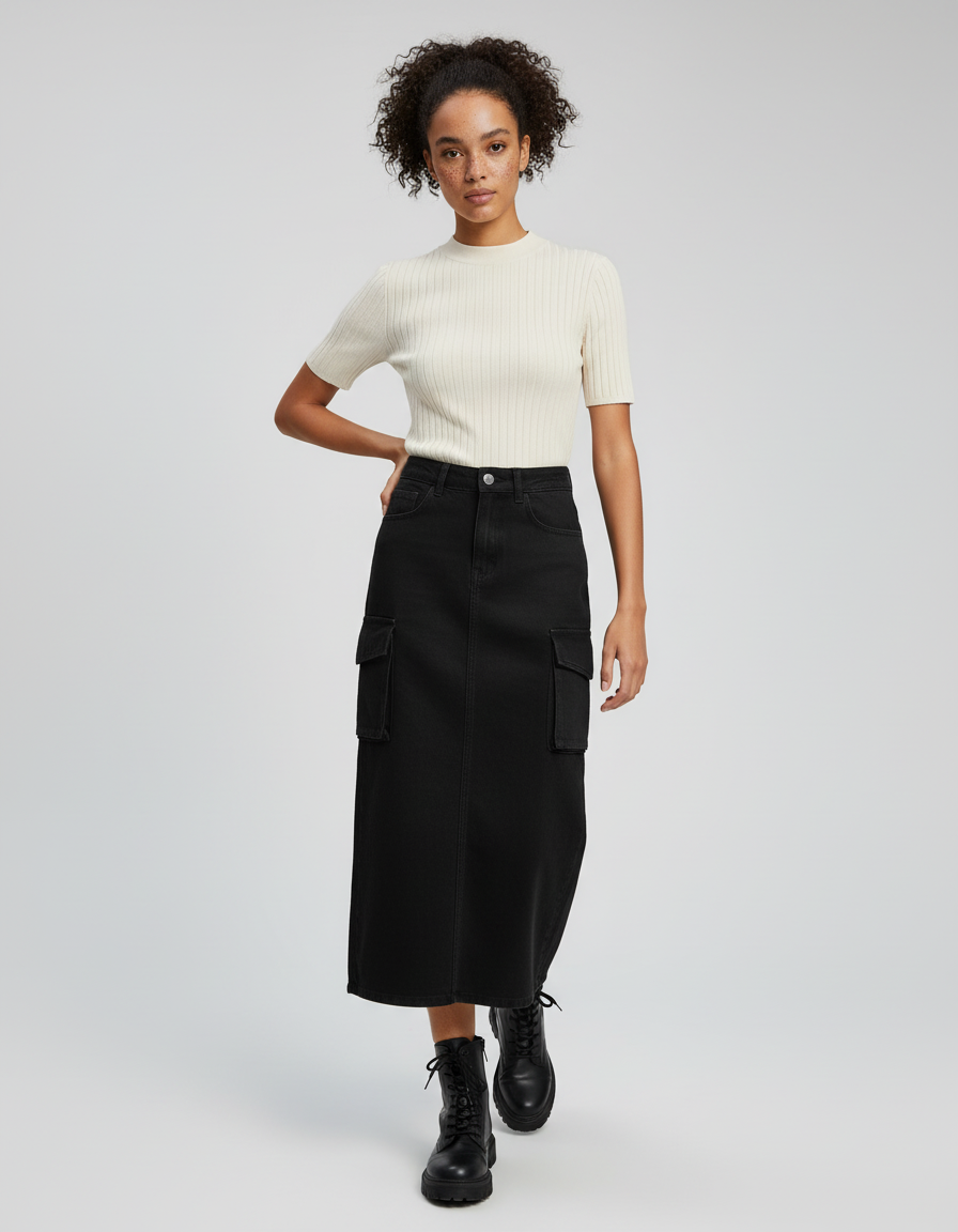 Jupe Jean Cargo Droite Décontractée