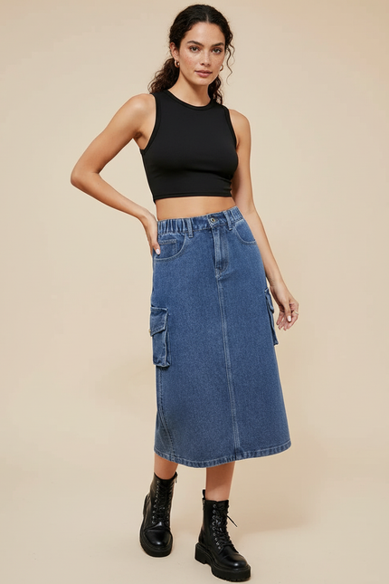 Jupe Jean Cargo Taille Haute Décontractée