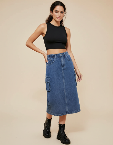 Jupe Jean Cargo Taille Haute Décontractée