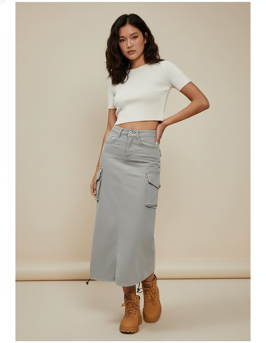 Jupe Jean Grise Cargo Décontractée