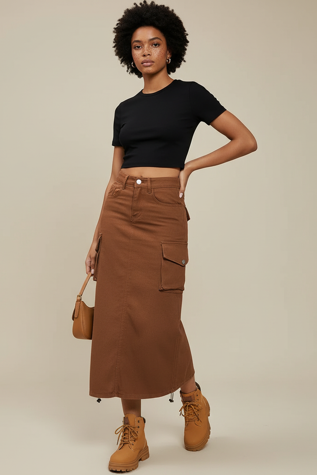 Jupe Jean Marron Cargo Décontractée