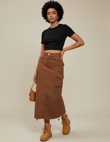 Jupe Jean Marron Cargo Décontractée