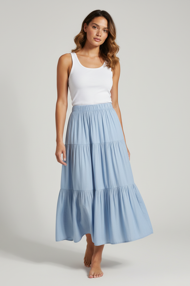 Jupe Jean Bleu Clair Étagée Fluide