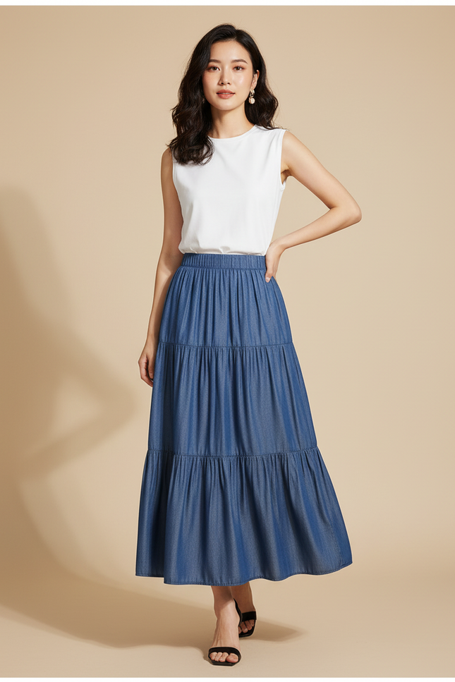 Jupe Longue En Jean Bleu