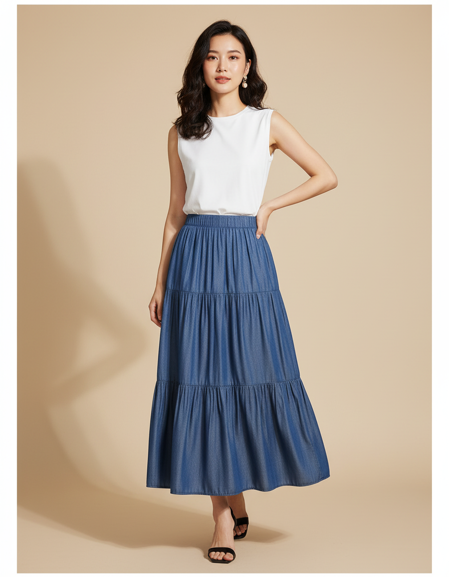 Jupe Longue En Jean Bleu