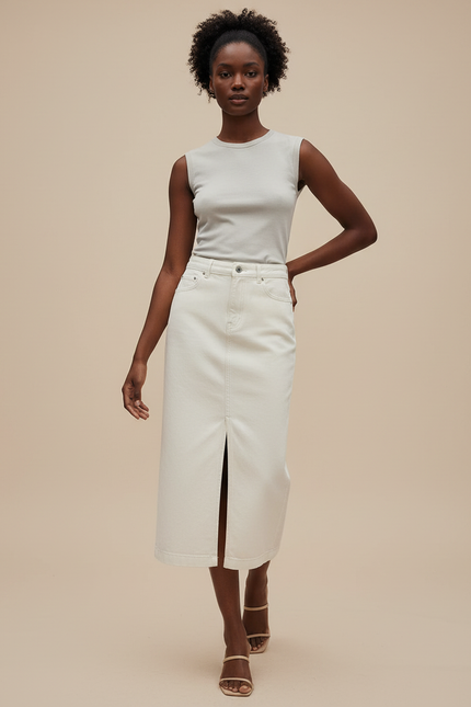 Jupe Jean Beige Fente Chic