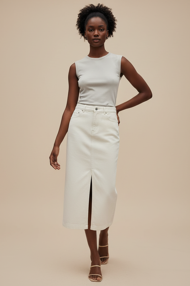 Jupe Jean Beige Fente Chic