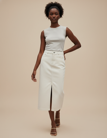 Jupe Jean Beige Fente Chic