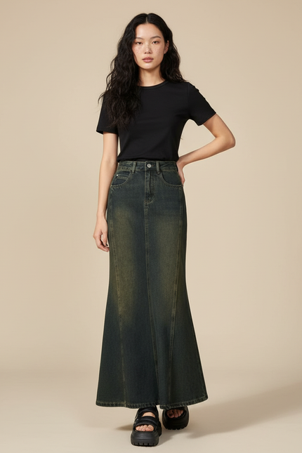 Jupe Jean Sirène Délavée Vintage