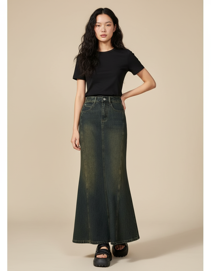 Jupe Jean Sirène Délavée Vintage