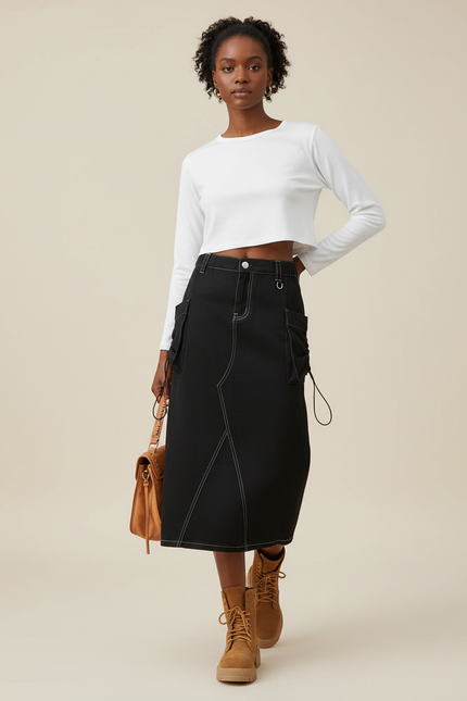 Jupe Jean Noire Cargo Décontractée Stylée