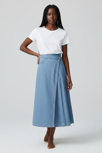 Jupe Jean Bleue Irrégulière Plissée