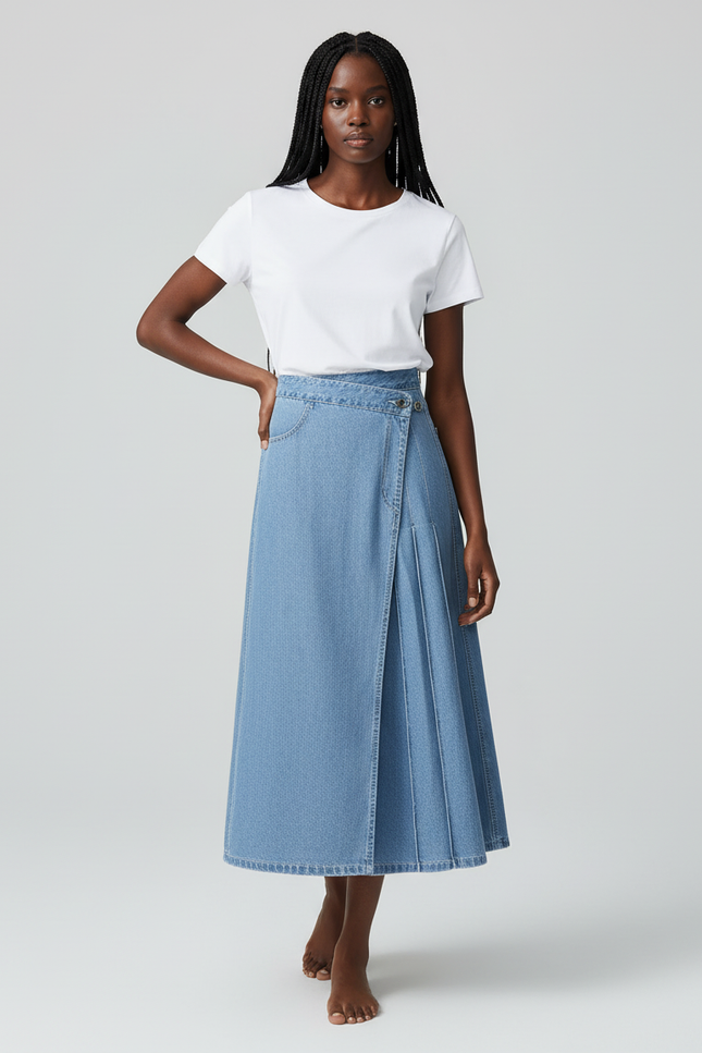 Jupe Jean Bleue Irrégulière Plissée