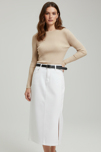 Jupe Jean Blanche Fendue Chic