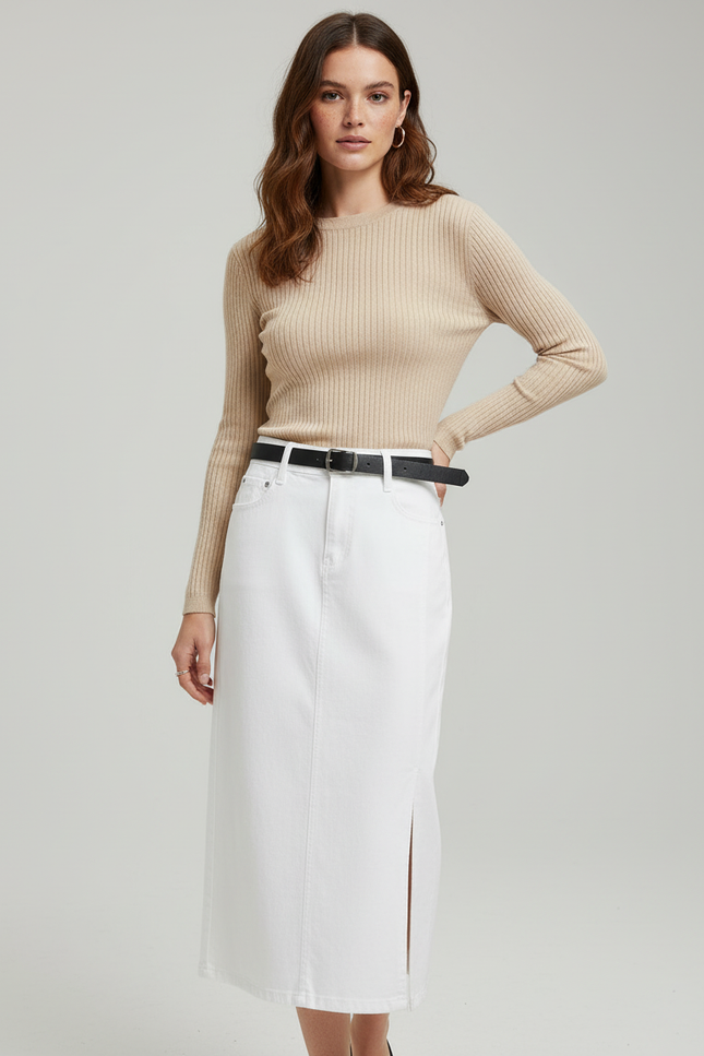 Jupe Jean Blanche Fendue Chic