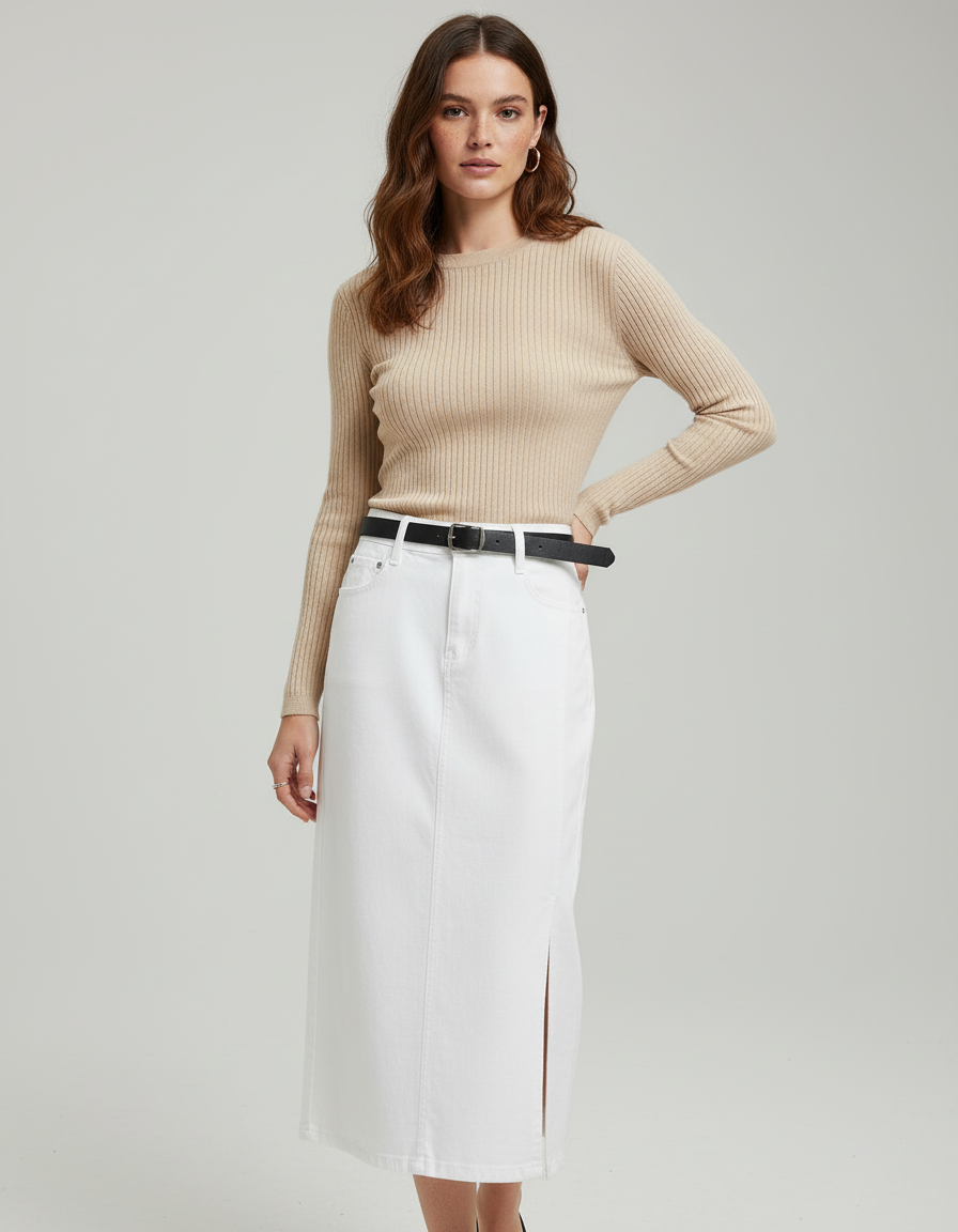 Jupe Jean Blanche Fendue Chic