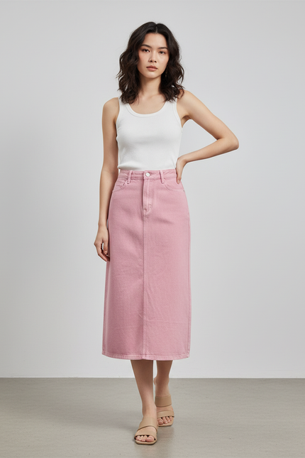 Jupe Jean Rose Taille Haute Chic