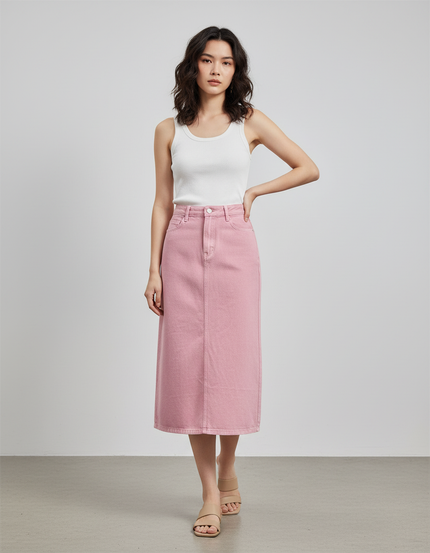 Jupe Jean Rose Taille Haute Chic