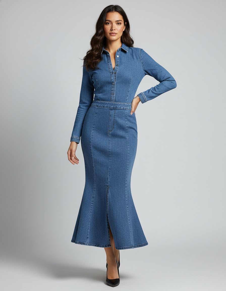 Jupe En Jean Longue Fendue Arriere