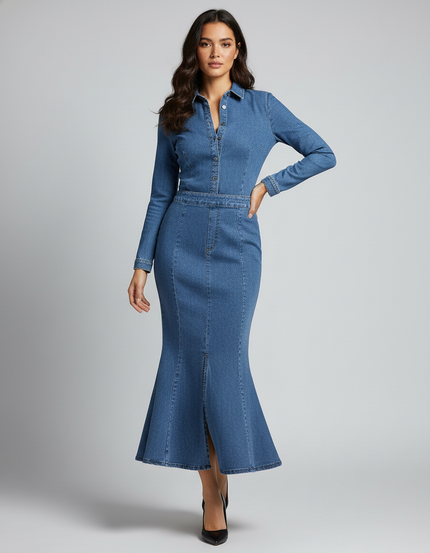 Jupe En Jean Longue Fendue Arriere