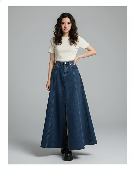 Jupe Jean Évasée Fendue Élégante