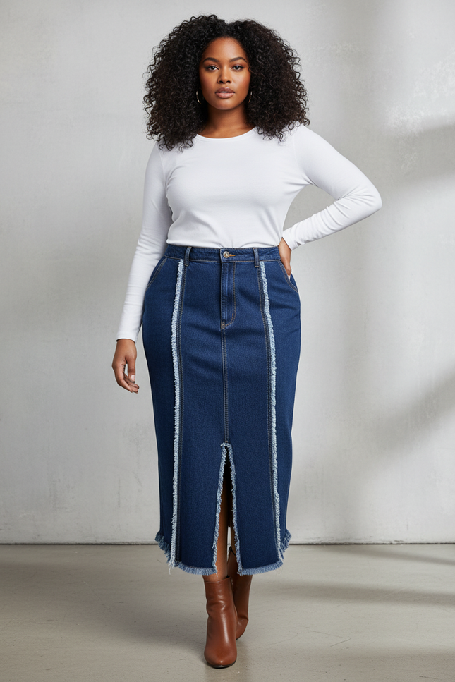 Jupe Jean Franges Fente Chic