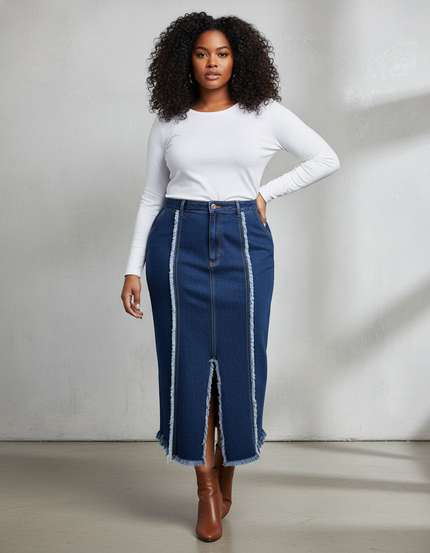 Jupe Jean Franges Fente Chic