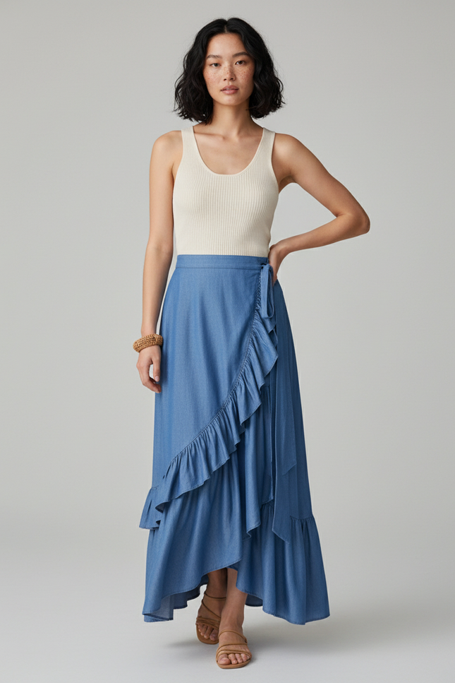 Jupe Jean Portefeuille Volants Fluide