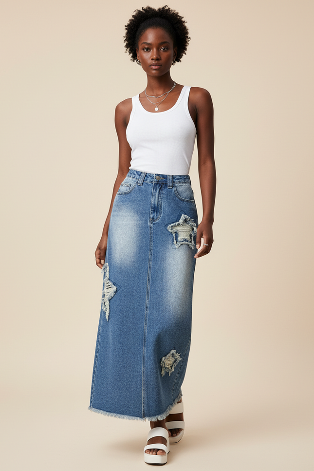 Jupe Jean Longue Déchirée Décontractée