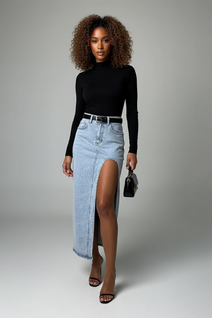 Jupe Jean Longue Fente Haute Chic