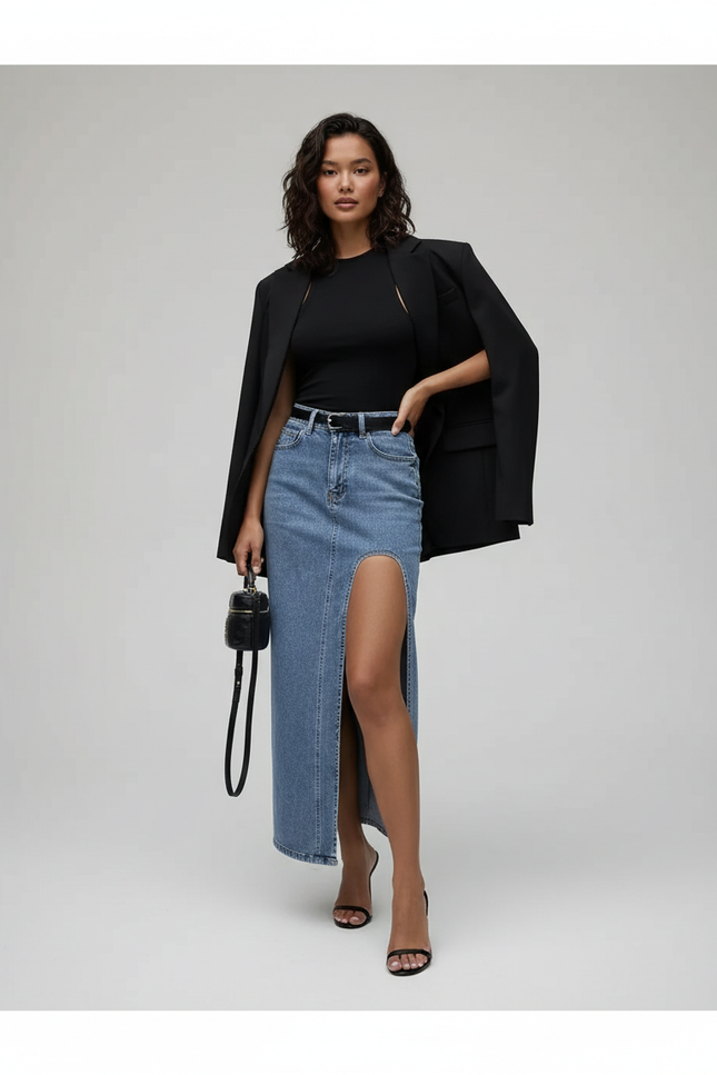 Jupe Jean Fendue Longue Y2K