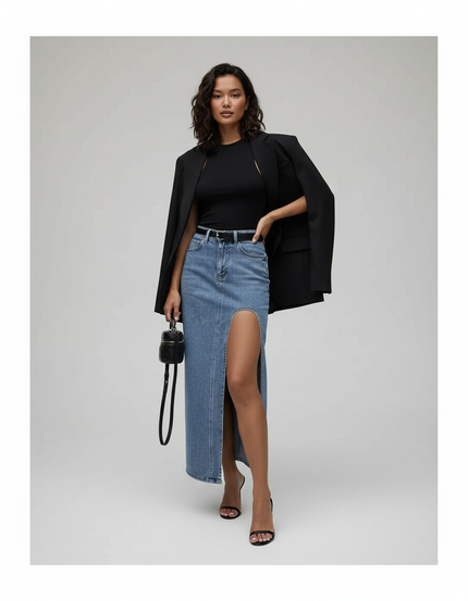 Jupe Jean Fendue Longue Y2K