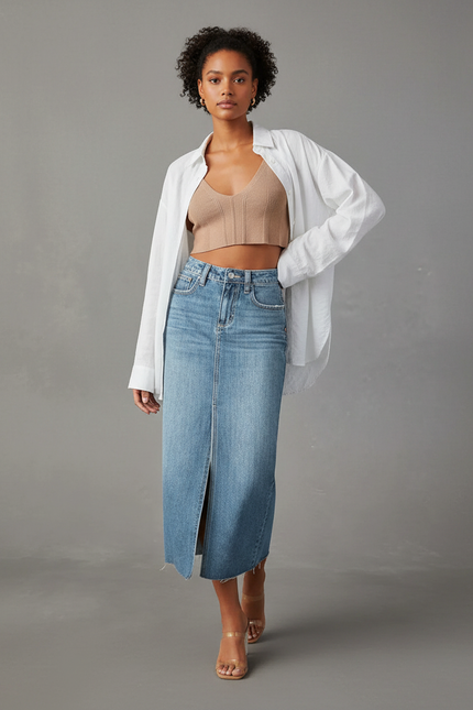 Jupe Jean Fendue Midi Chic