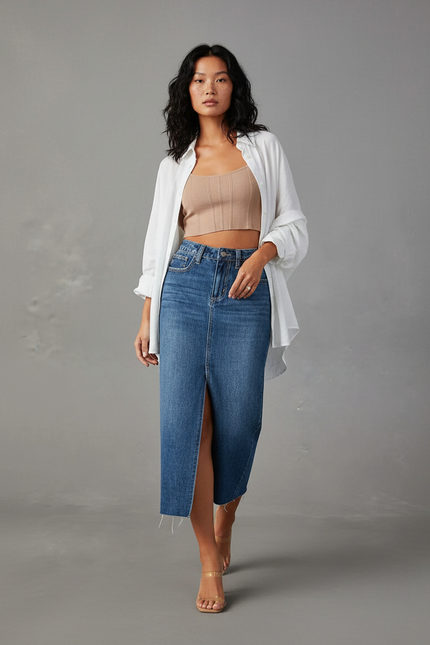 Jupe Jean Fendue Midi Chic Élancée