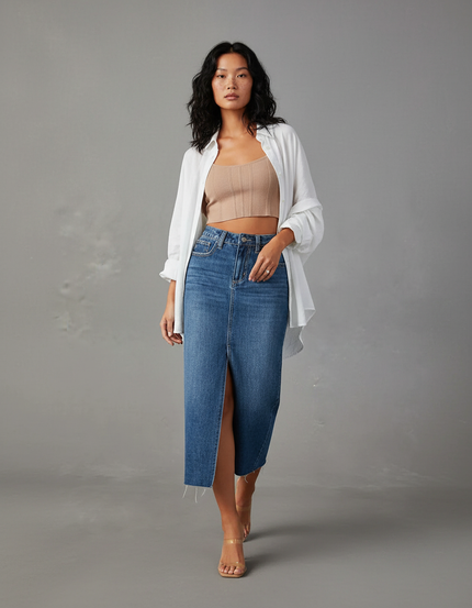 Jupe Jean Fendue Midi Chic Élancée